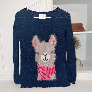 Justice Llama Sweater - Size 16 - Navy Blue with Lights
